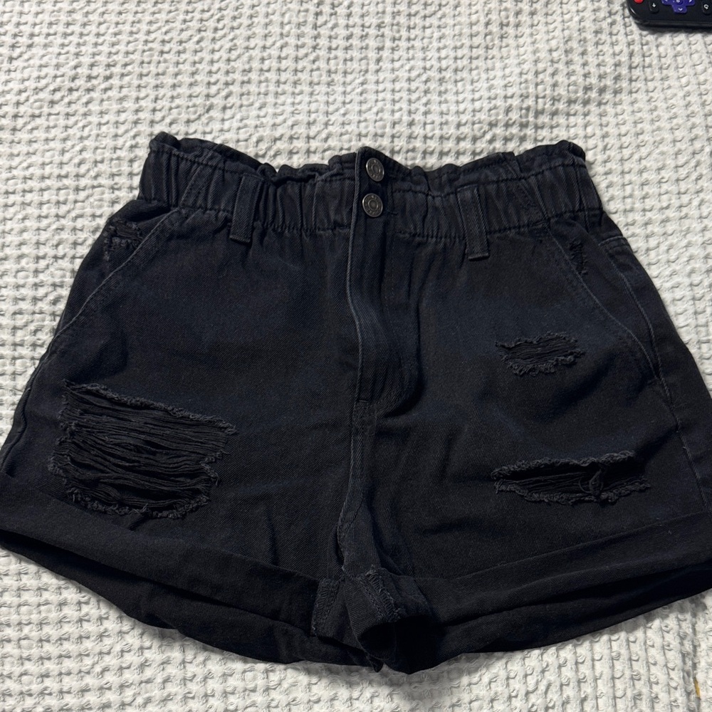 High-Waist Black Distressed Women’s Shorts